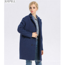 European Brand New Good Quality Women Winter Coat Long Double-Breasted Women′s Windbreaker Blue Wool Coat